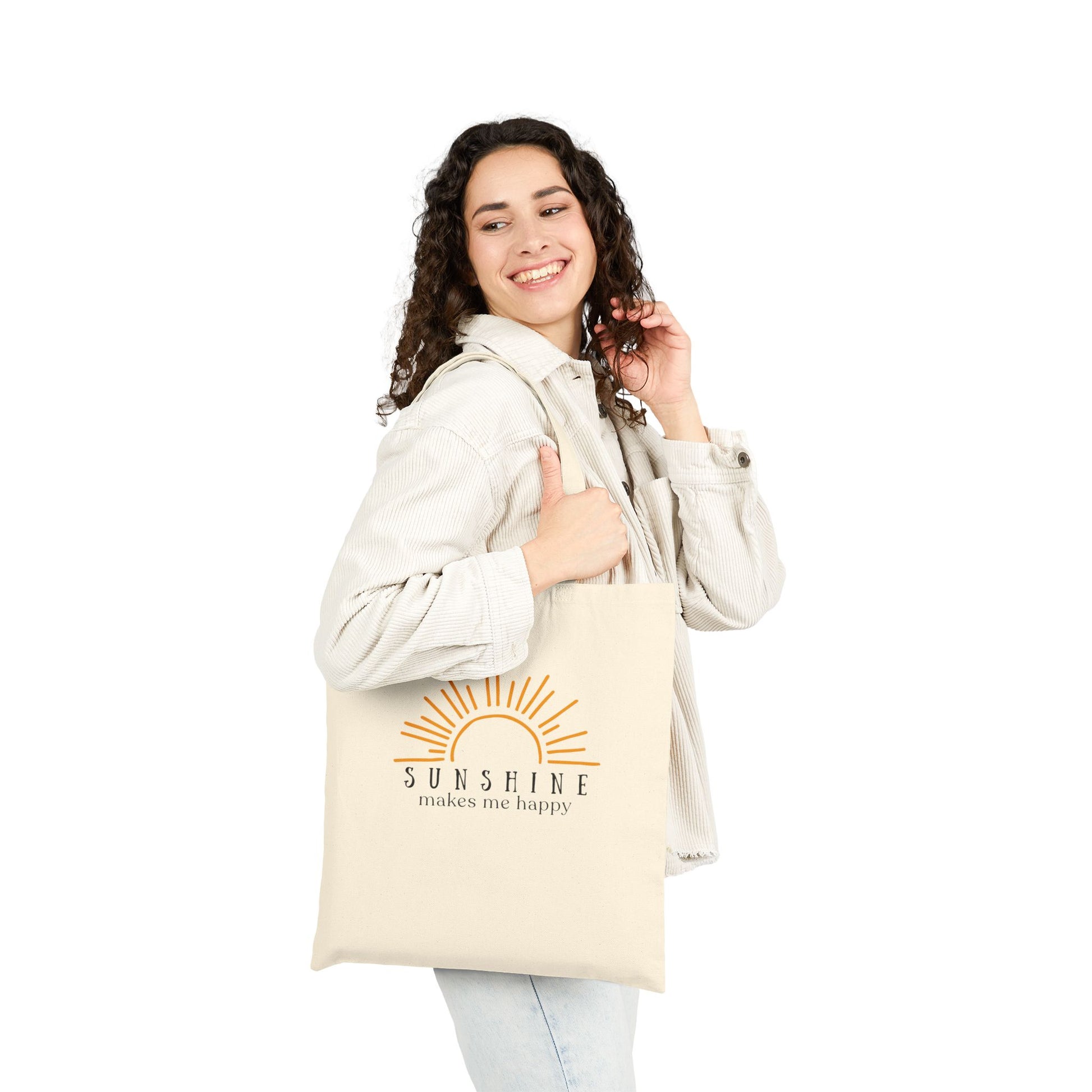 Sunshine Makes Me Happy Cotton Canvas Tote Bag