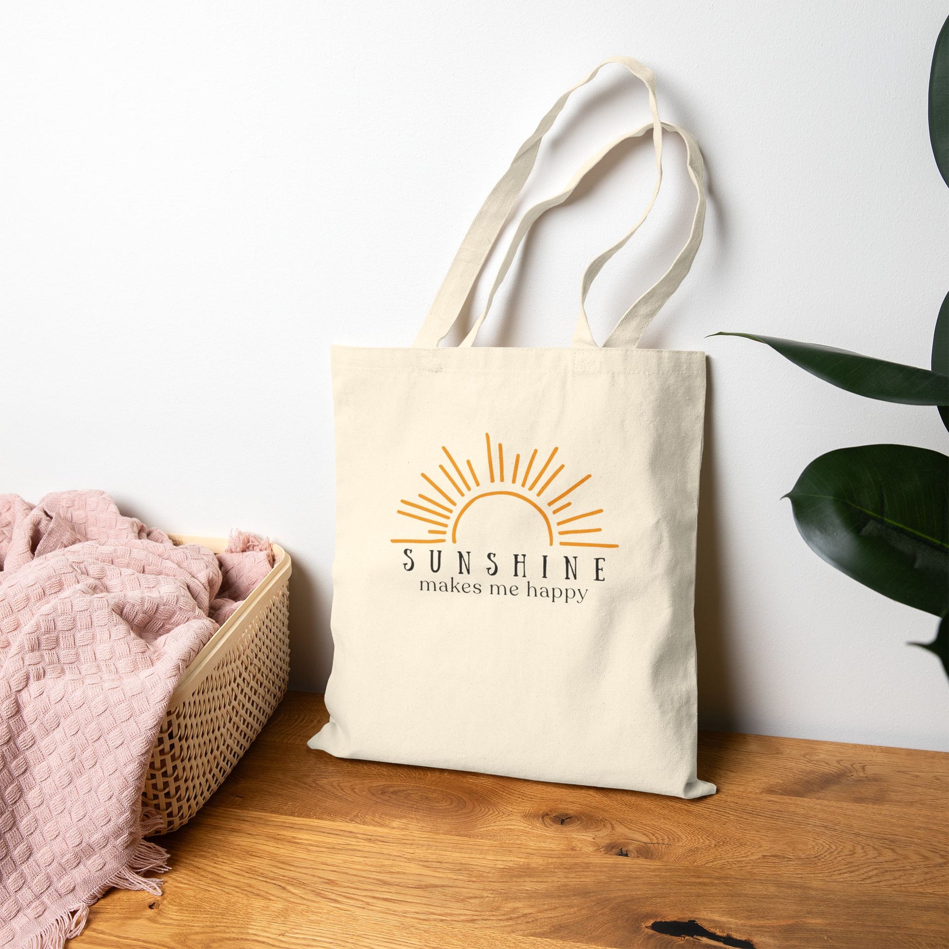 Sunshine Makes Me Happy Cotton Canvas Tote Bag