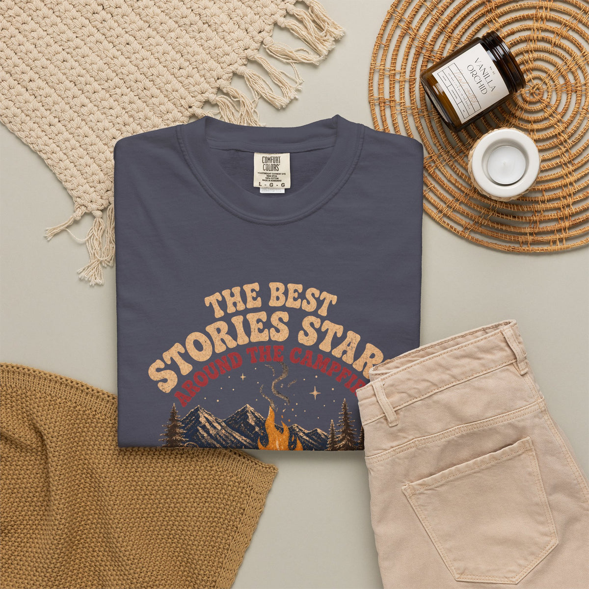 Campfire Stories T-Shirt — "The Best Stories Start Around the Campfire" Vintage Outdoor Tee