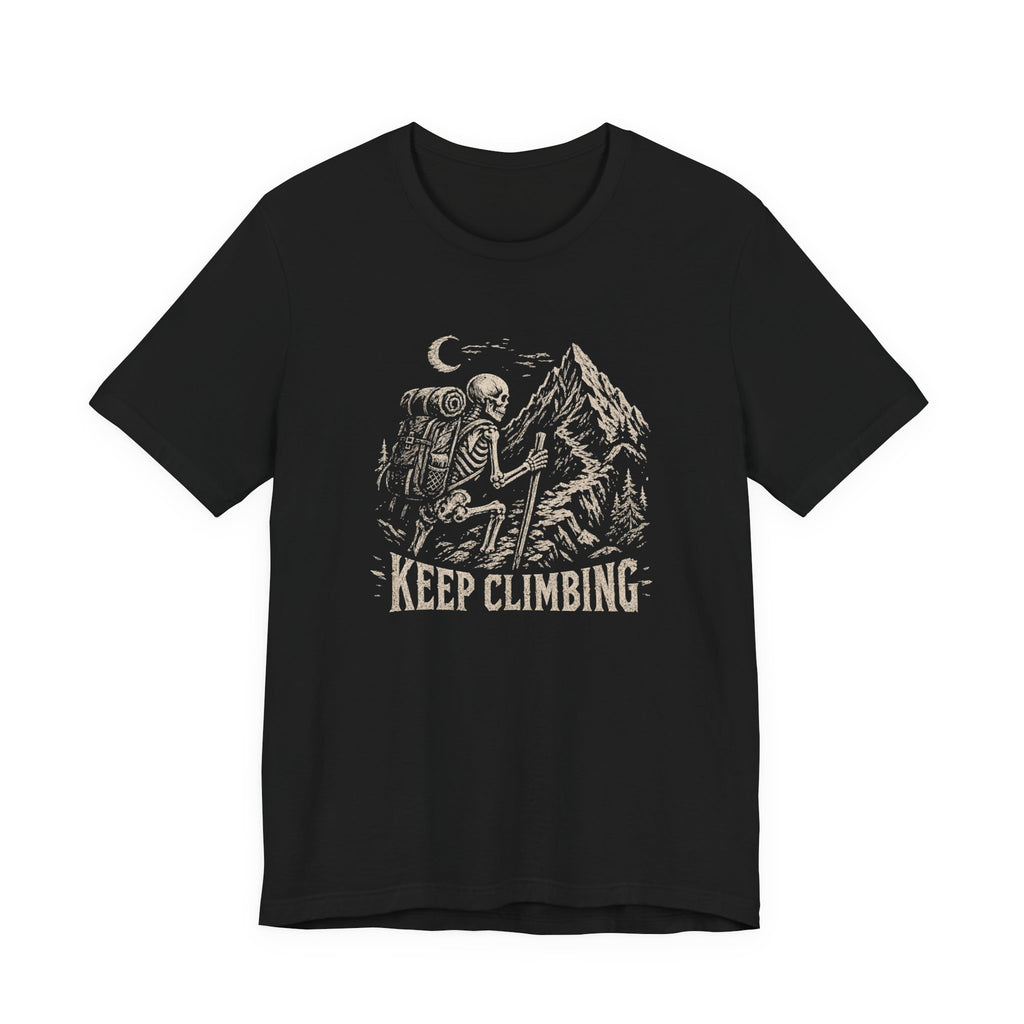 Keep Climbing Hiking T-Shirt — Skeleton Backpacker Mountain Tee