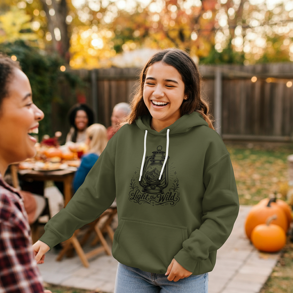 Lantern Wilderness Hoodie – "Light the Wild" Graphic Hooded Sweatshirt