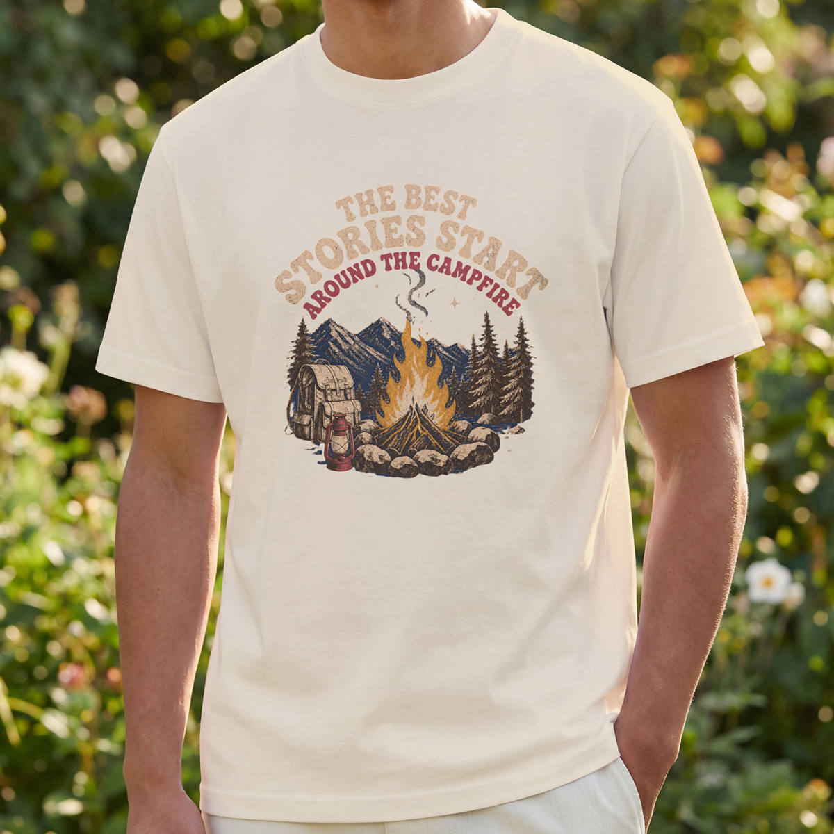 Campfire Stories T-Shirt — "The Best Stories Start Around the Campfire" Vintage Outdoor Tee