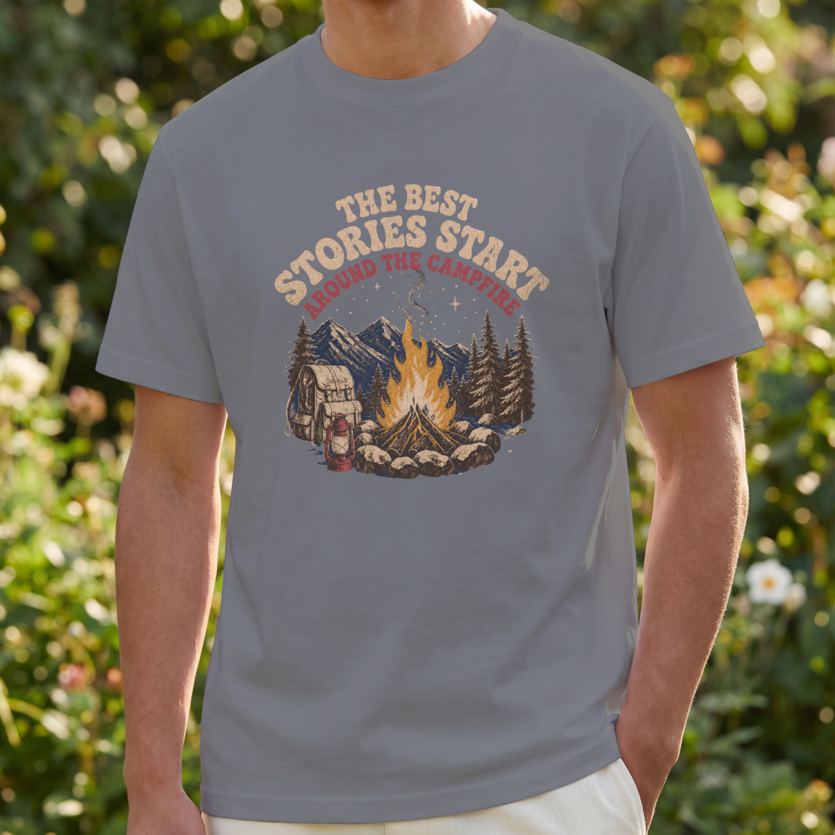 Campfire Stories T-Shirt — "The Best Stories Start Around the Campfire" Vintage Outdoor Tee