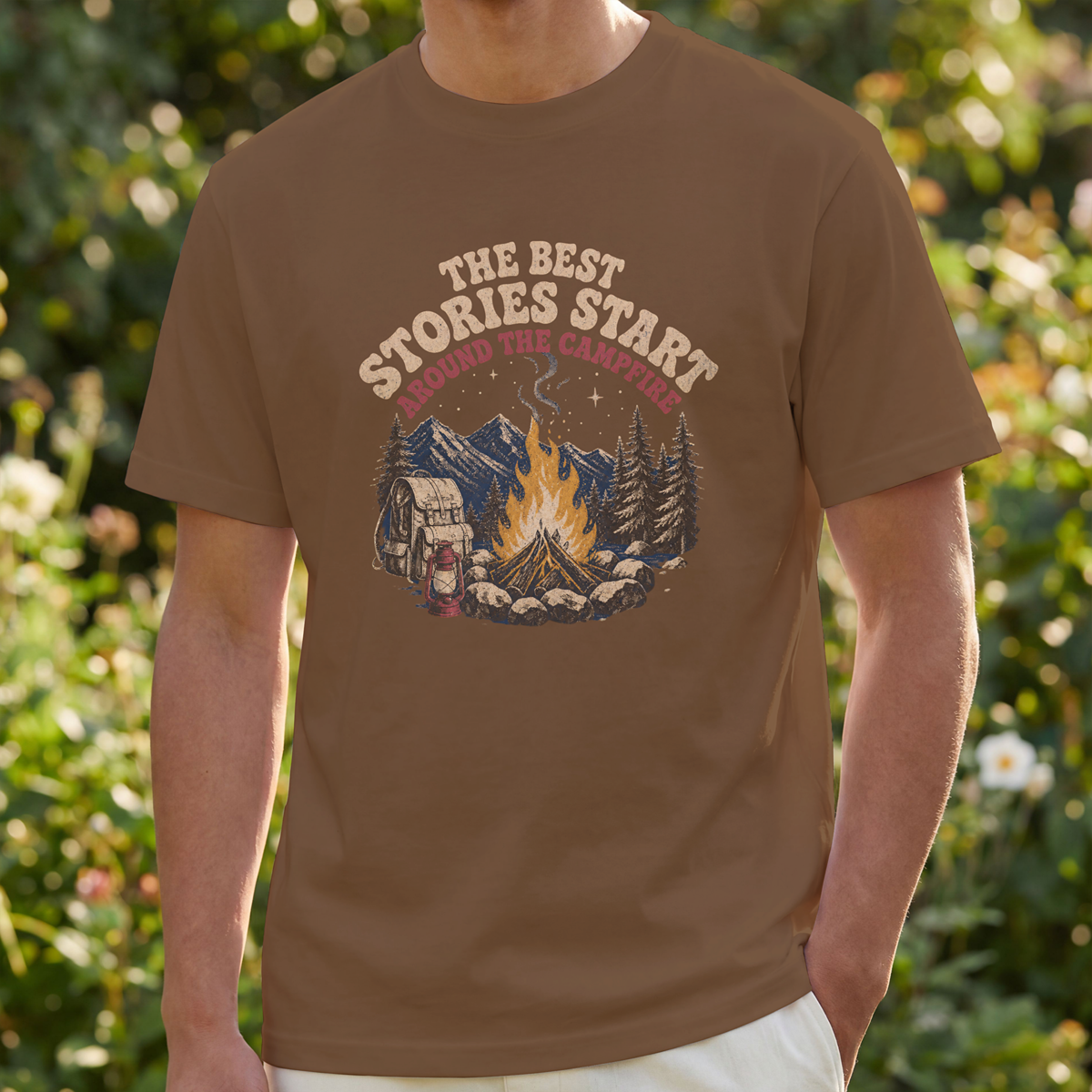 Campfire Stories T-Shirt — "The Best Stories Start Around the Campfire" Vintage Outdoor Tee