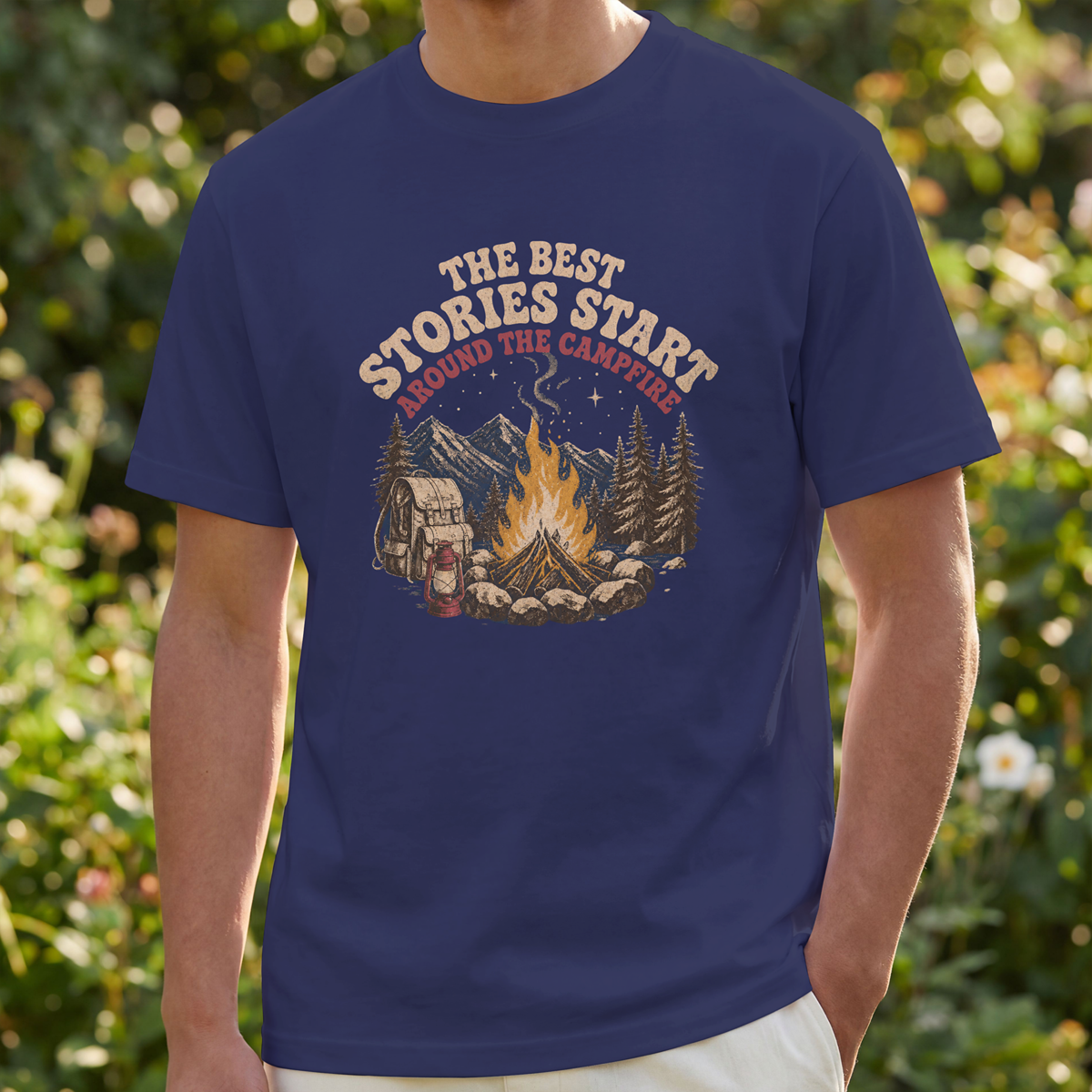 Campfire Stories T-Shirt — "The Best Stories Start Around the Campfire" Vintage Outdoor Tee