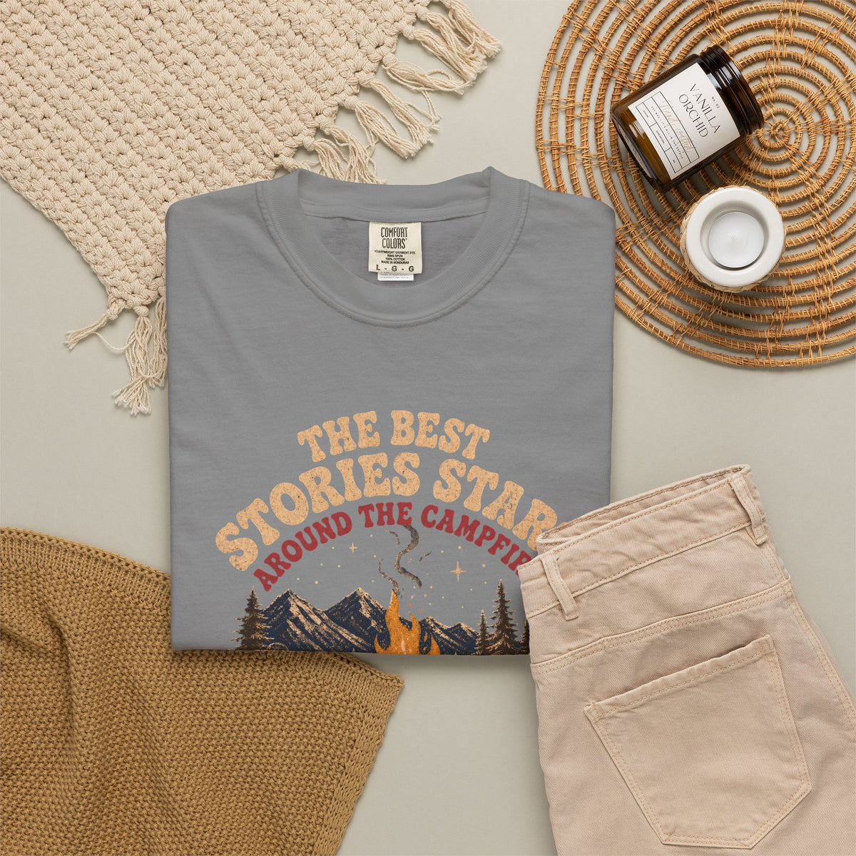Campfire Stories T-Shirt — "The Best Stories Start Around the Campfire" Vintage Outdoor Tee