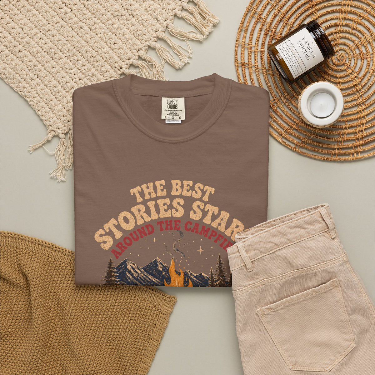 Campfire Stories T-Shirt — "The Best Stories Start Around the Campfire" Vintage Outdoor Tee