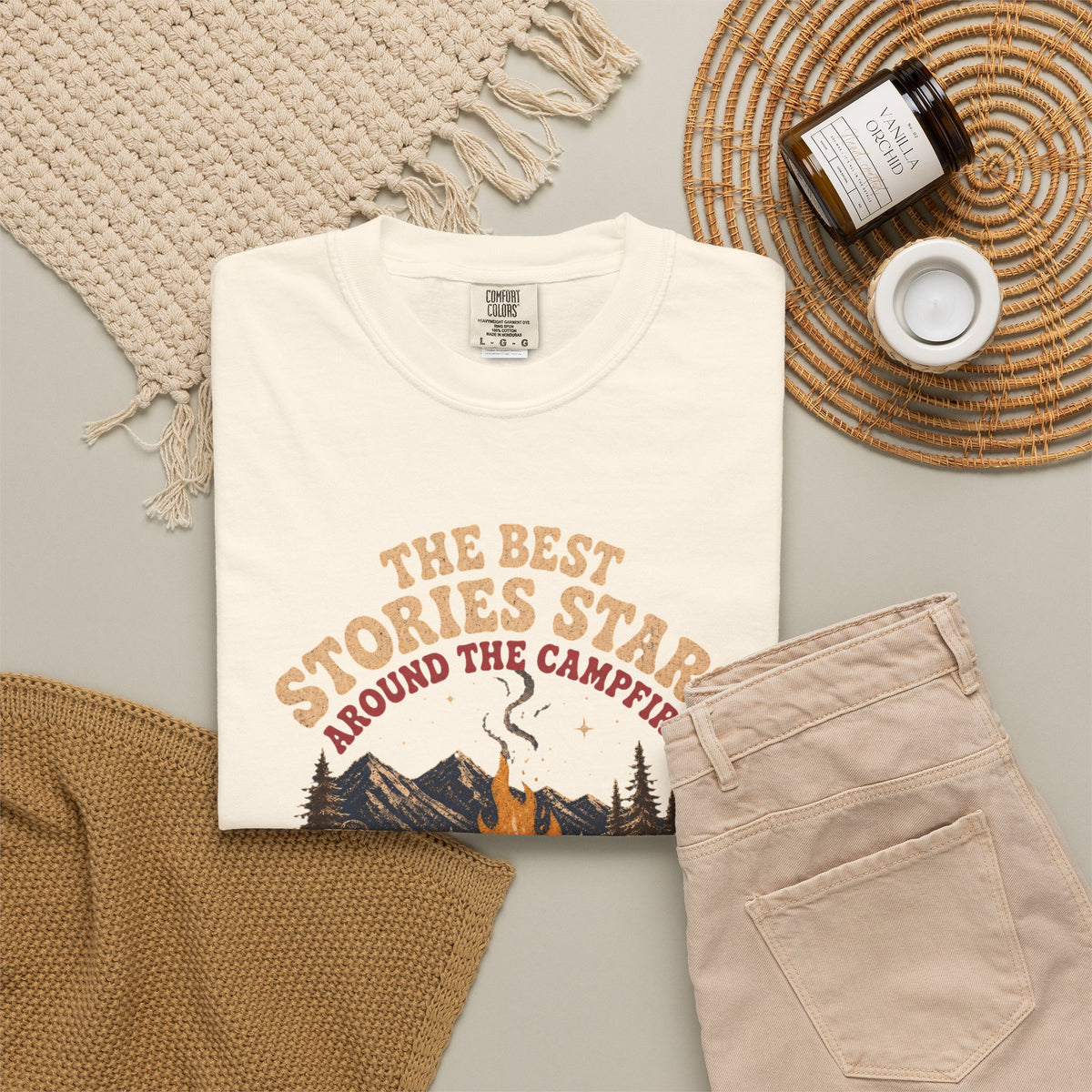 Campfire Stories T-Shirt — "The Best Stories Start Around the Campfire" Vintage Outdoor Tee